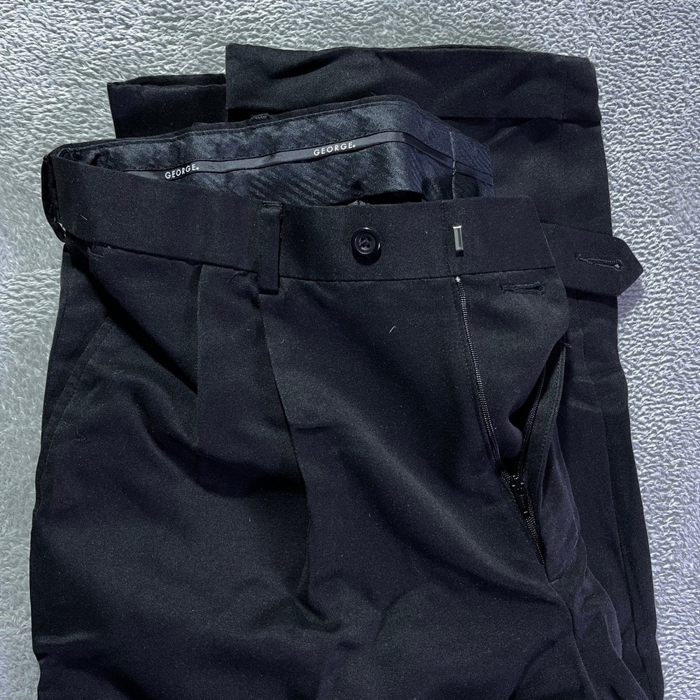 George Men's Black Flat Front Dress Pants Size 34x32 Polyester Blend